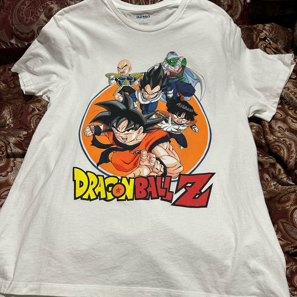 Old Navy Dragon Ball Z White Tee with Colorful Characters